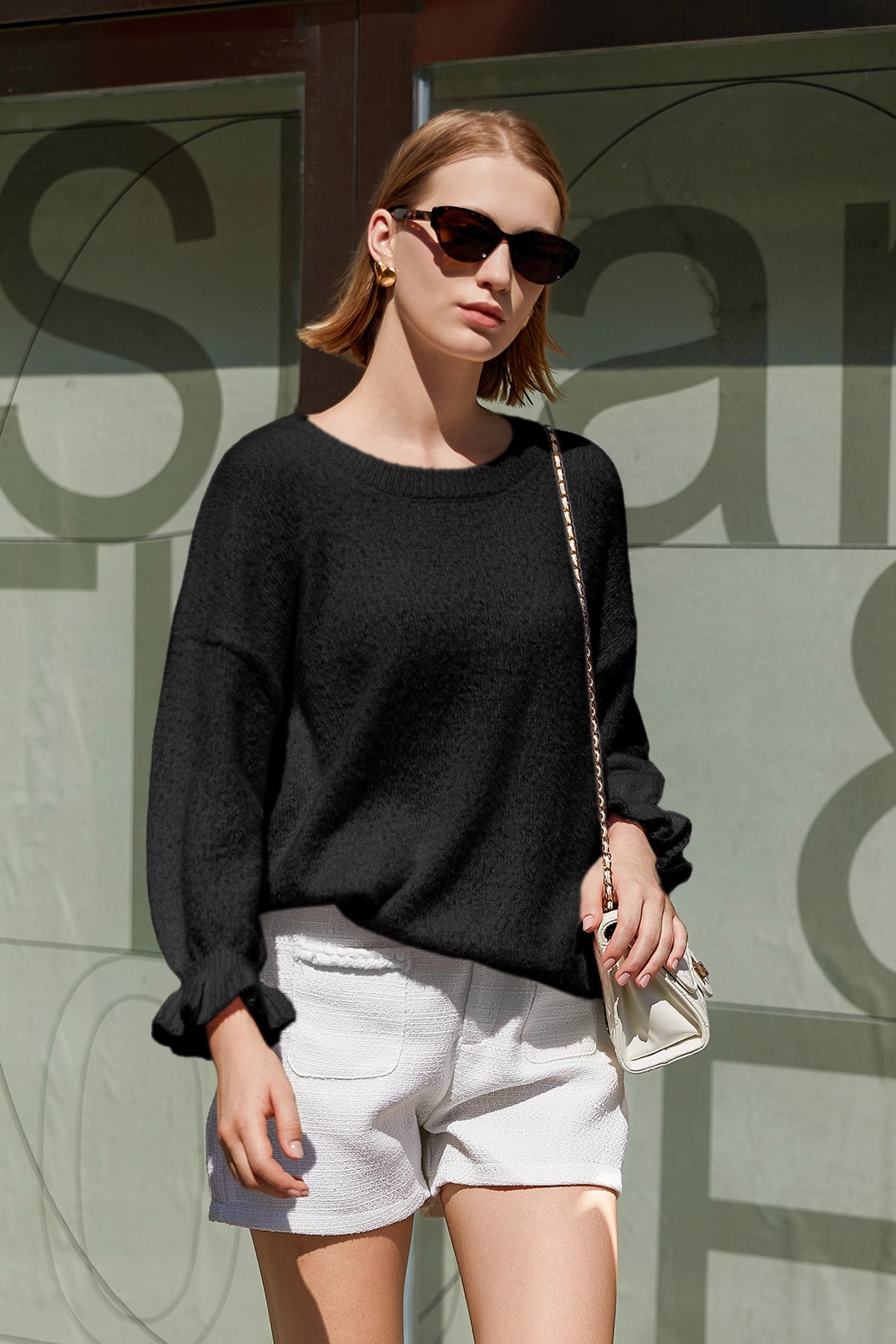 Cicy Bell Womens Black Ruffle Sweater