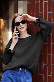 Cicy Bell Womens Black Ruffle Sweater