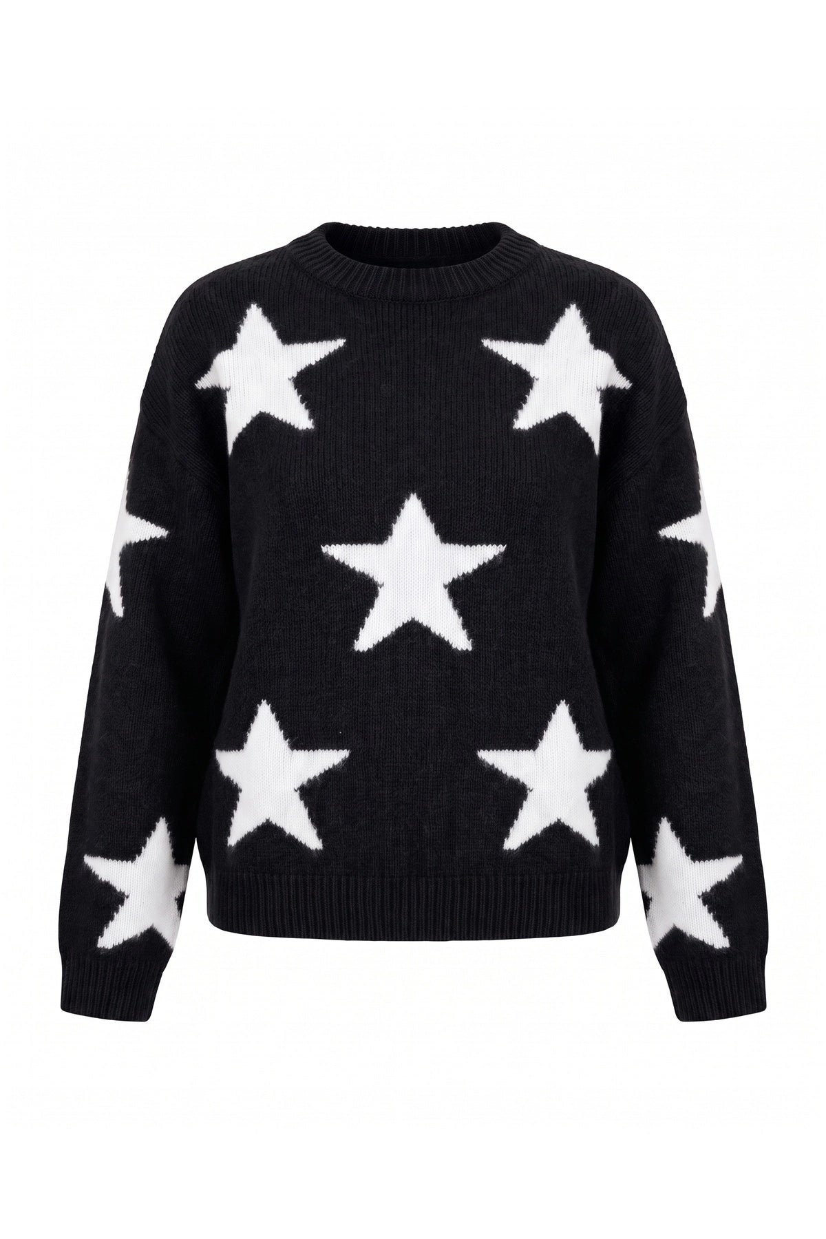 Womens Black Star Pattern Pullover Sweater | CicyBell