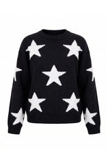Womens Black Star Pattern Pullover Sweater | CicyBell