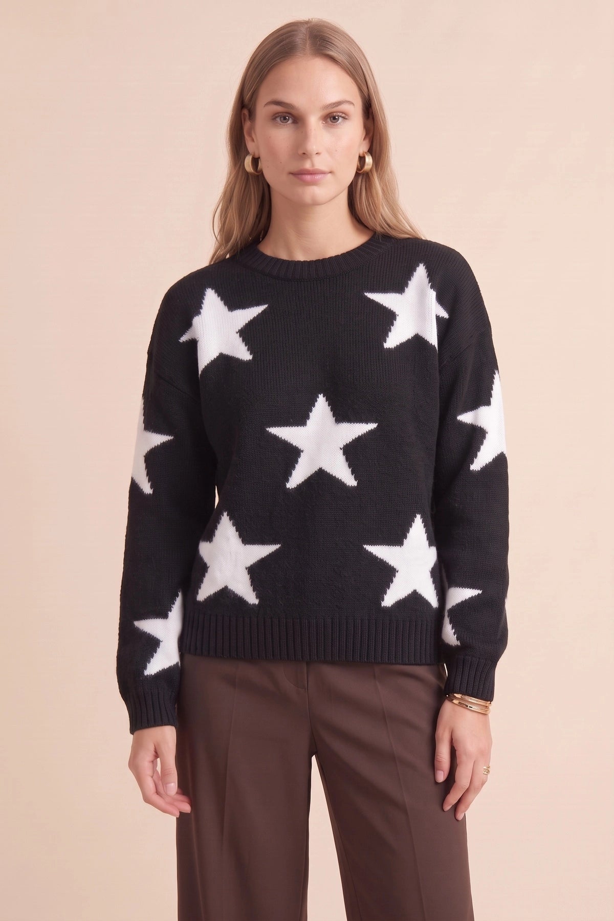 Womens Black Star Pattern Pullover Sweater | CicyBell