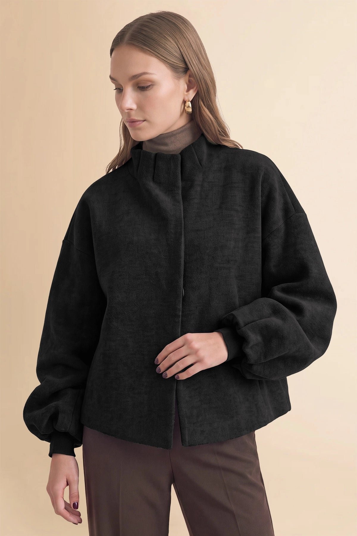 Womens Black Mock Neck Sweater Cardigan | CicyBell