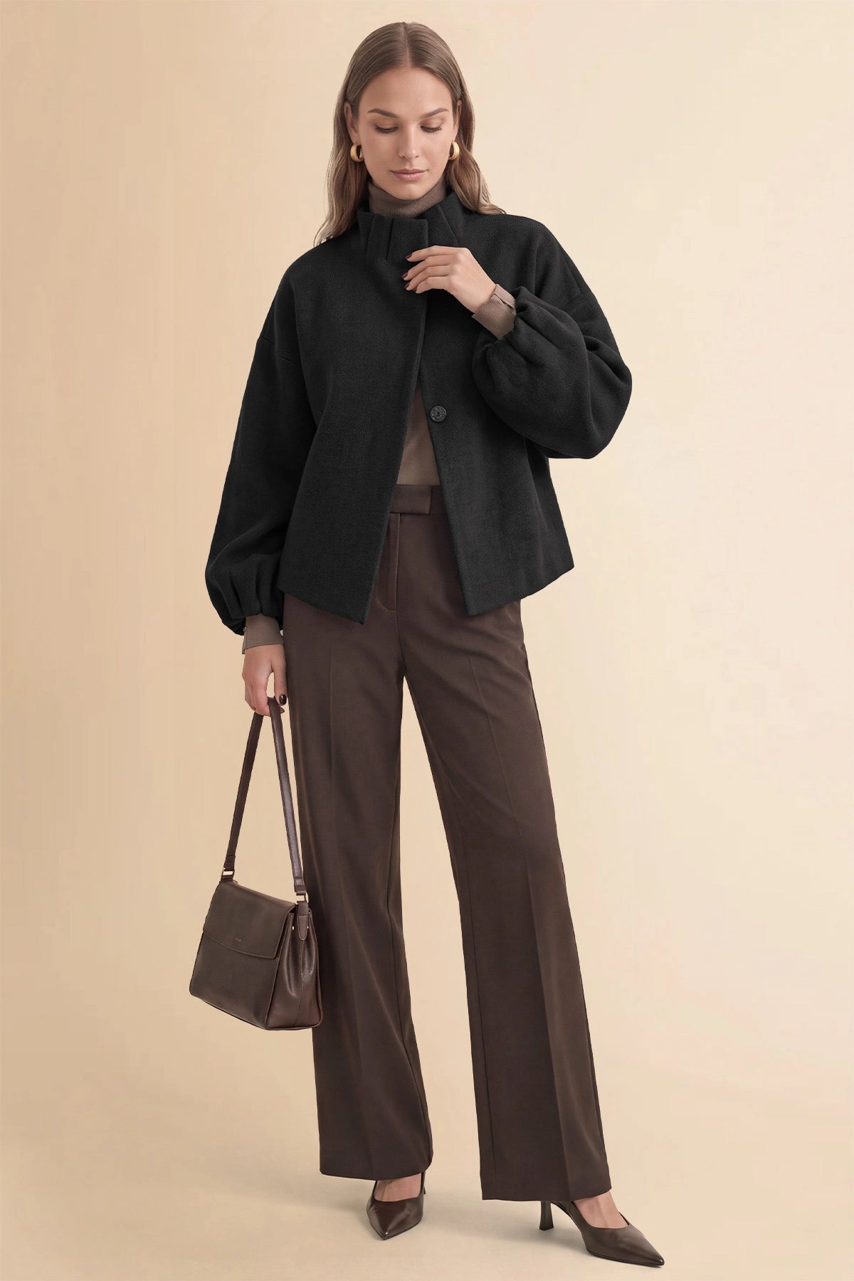 Womens Black Mock Neck Sweater Cardigan | CicyBell