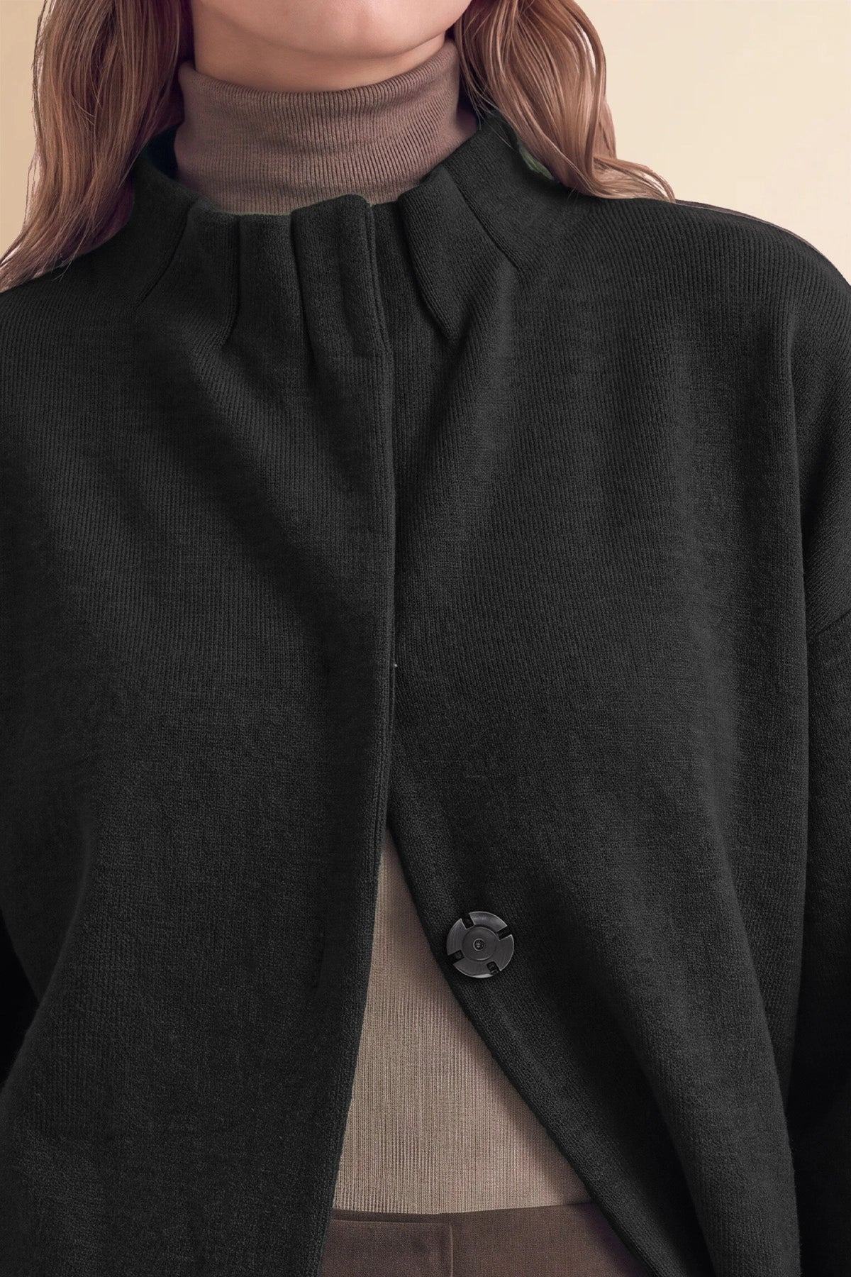Womens Black Mock Neck Sweater Cardigan | CicyBell