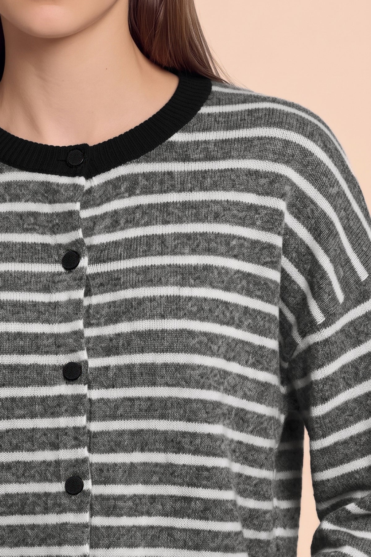 Women Black Striped Button Down Sweater | CicyBell