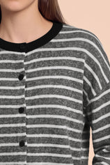 Women Black Striped Button Down Sweater | CicyBell