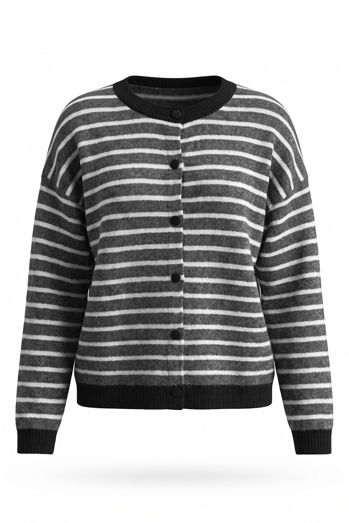 Women Black Striped Button Down Sweater | CicyBell