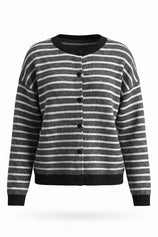 Women Black Striped Button Down Sweater | CicyBell
