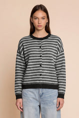 Women Black Striped Button Down Sweater | CicyBell