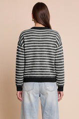 Women Black Striped Button Down Sweater | CicyBell