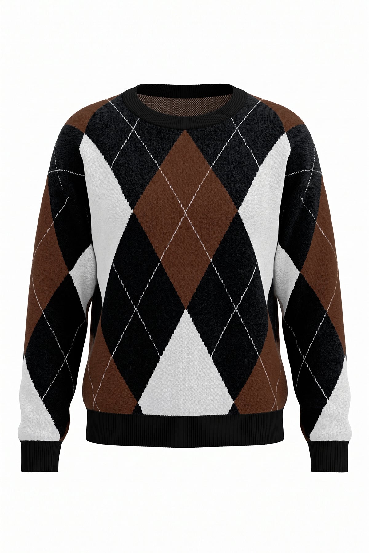 Womens Black  Crew Neck Argyle Sweater | CicyBell