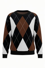 Womens Black  Crew Neck Argyle Sweater | CicyBell