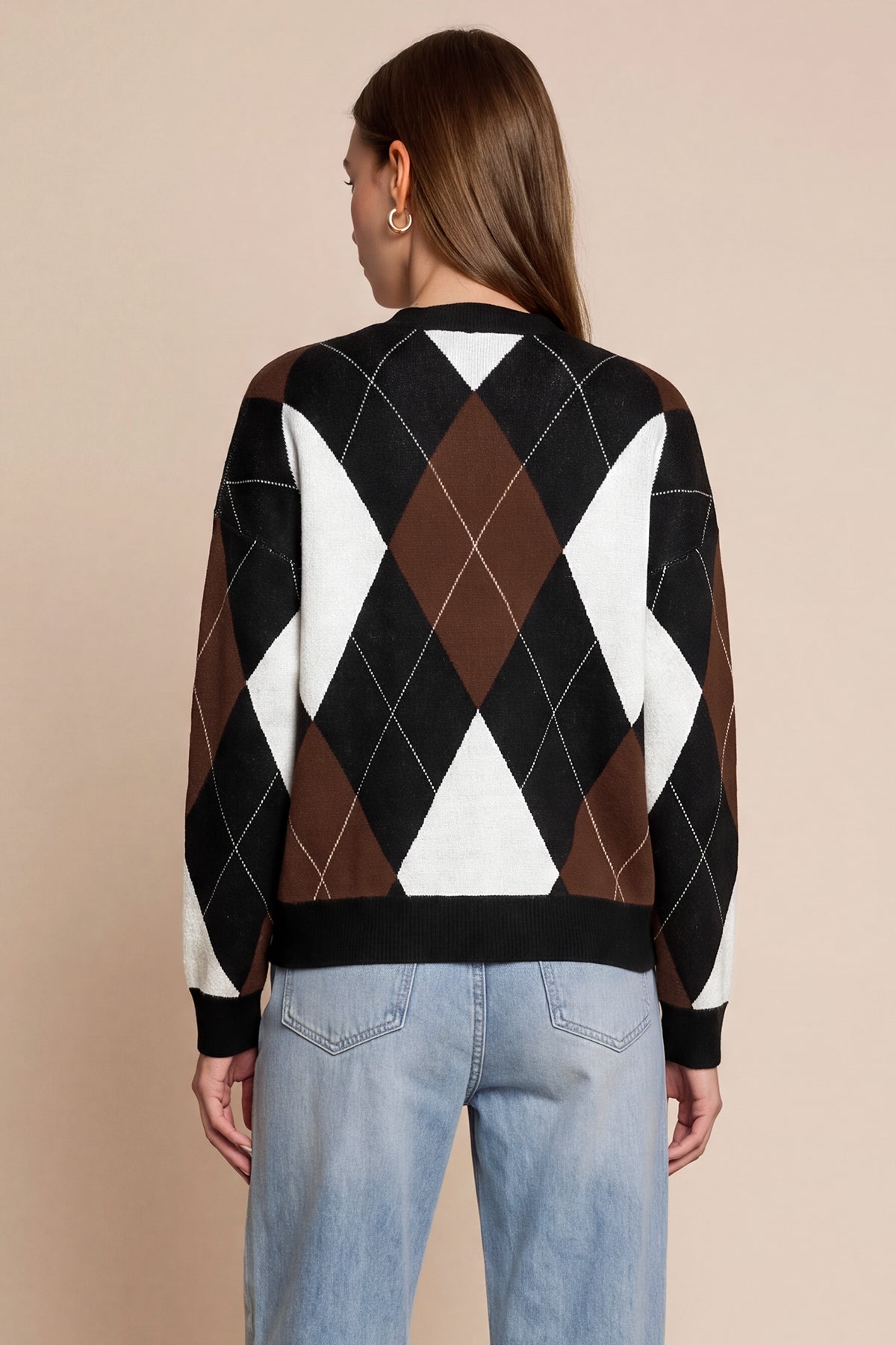 Womens Black  Crew Neck Argyle Sweater | CicyBell