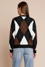 Womens Black  Crew Neck Argyle Sweater | CicyBell