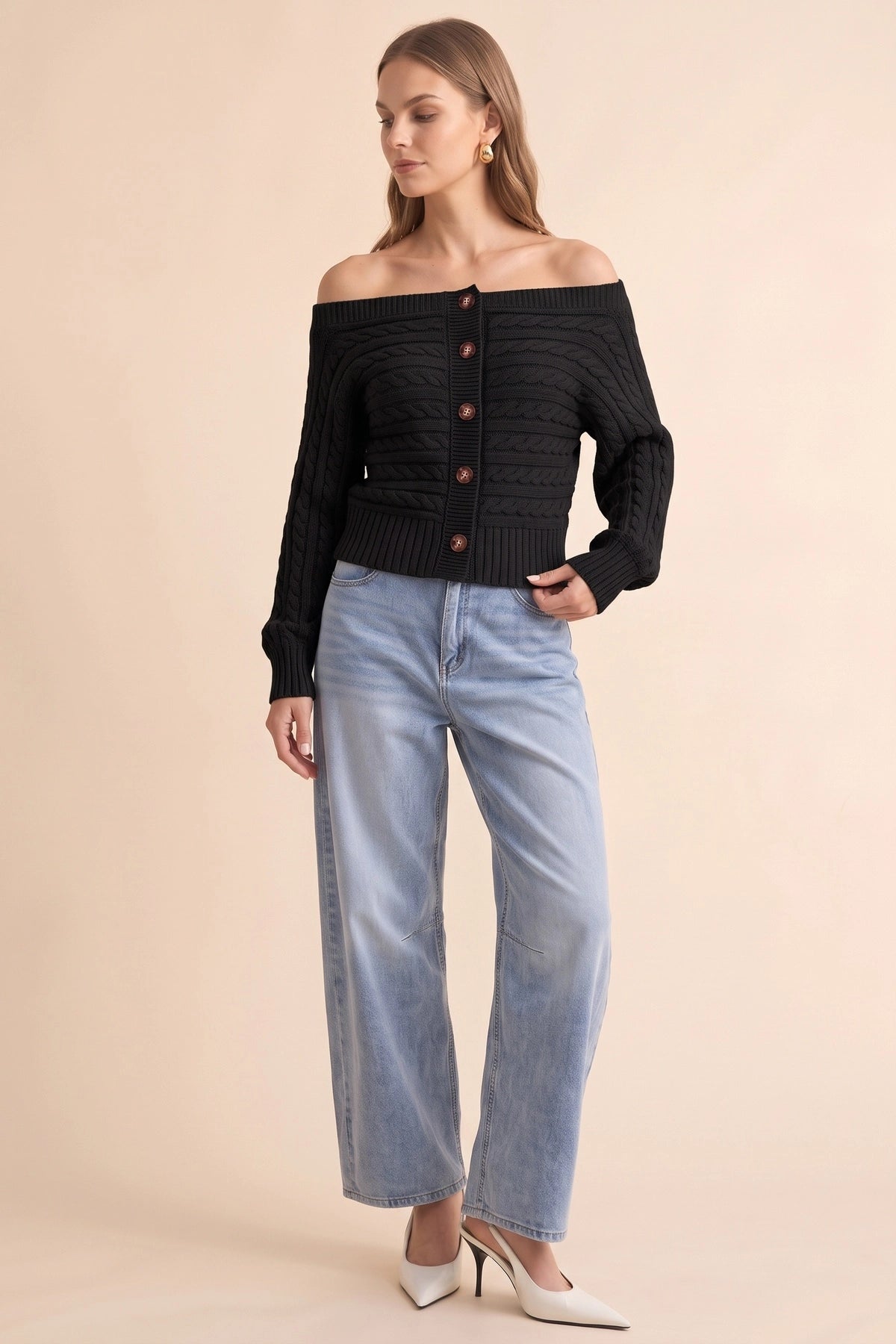 Womens Black Off Shoulder Cardigan | CicyBell