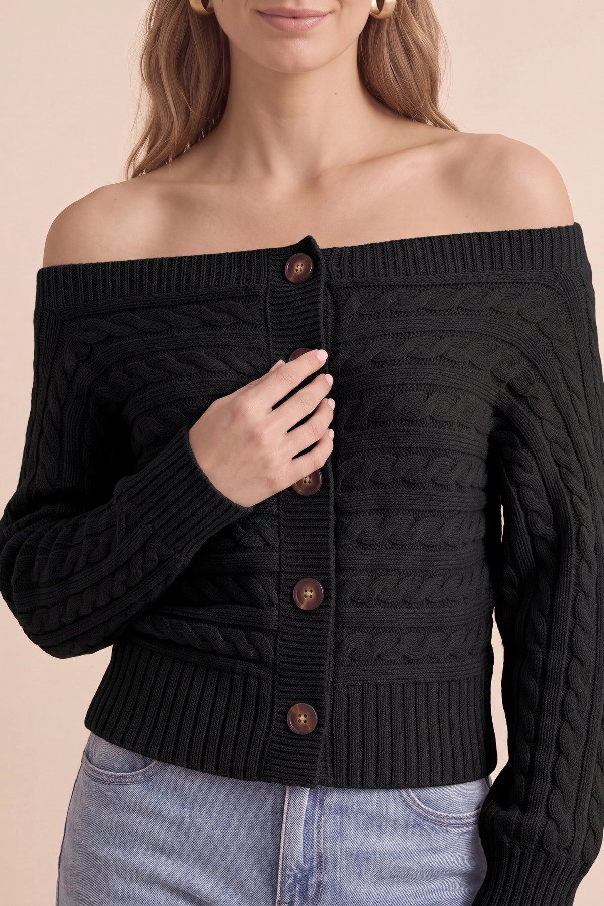 Womens Black Off Shoulder Cardigan | CicyBell