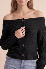 Womens Black Off Shoulder Cardigan | CicyBell