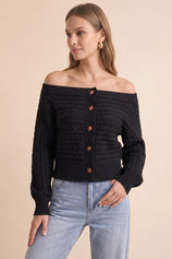 Womens Black Off Shoulder Cardigan | CicyBell