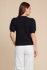 Womens Black Puff Short Sleeve Sweaters Tops | CicyBell
