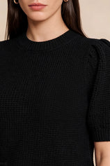 Womens Black Puff Short Sleeve Sweaters Tops | CicyBell