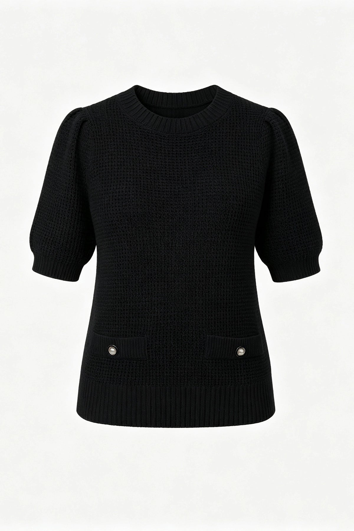 Womens Black Puff Short Sleeve Sweaters Tops | CicyBell
