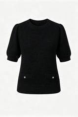 Womens Black Puff Short Sleeve Sweaters Tops | CicyBell