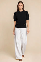 Womens Black Puff Short Sleeve Sweaters Tops | CicyBell