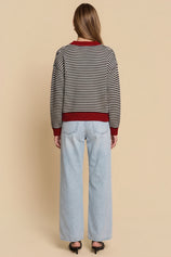 Womens Black Striped Cardigan Sweaters | CicyBell