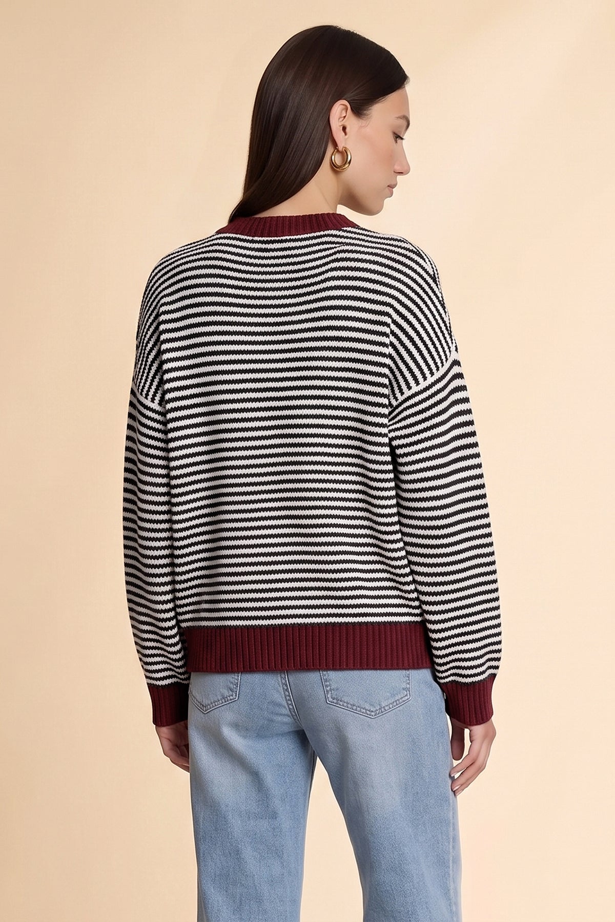 Womens Black Color Block Striped Sweater | CicyBell