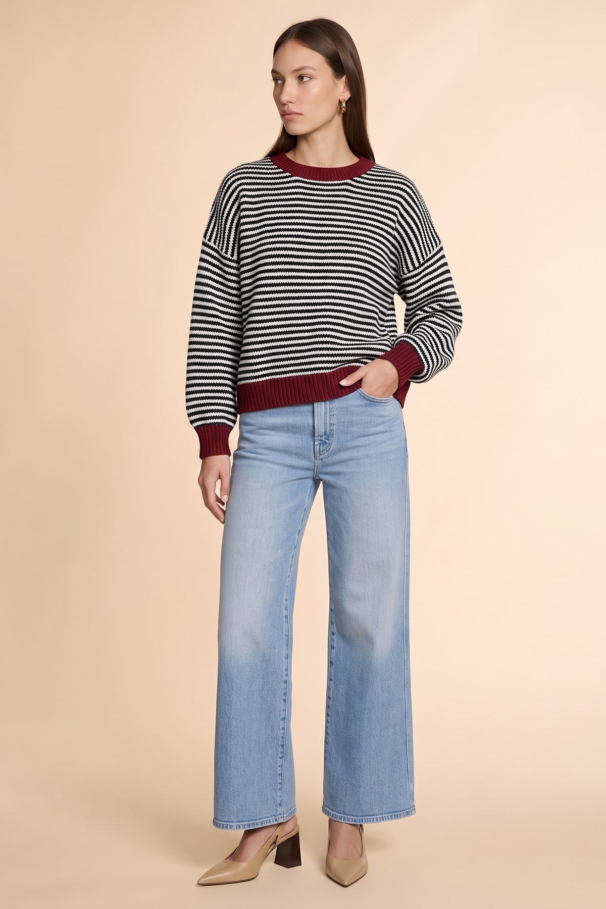Womens Black Color Block Striped Sweater | CicyBell