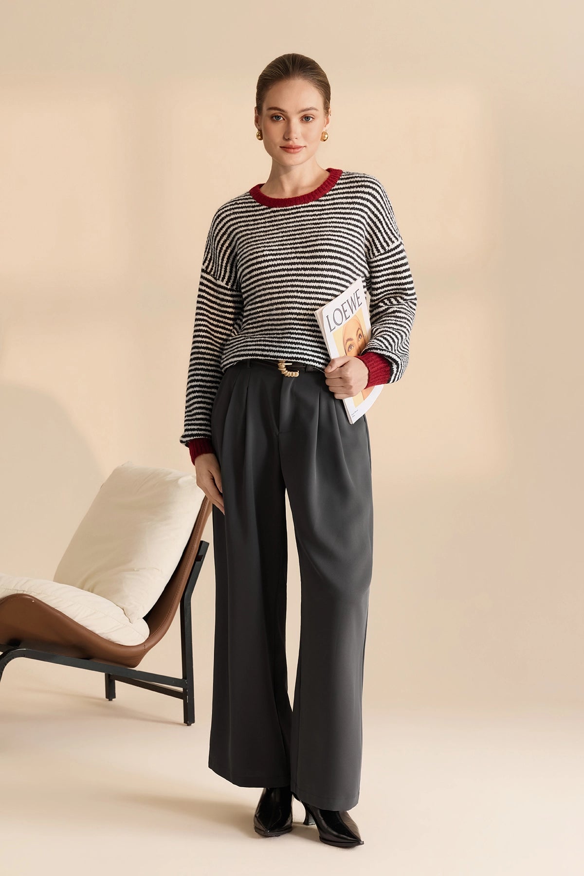 Womens Black Color Block Striped Sweater | CicyBell