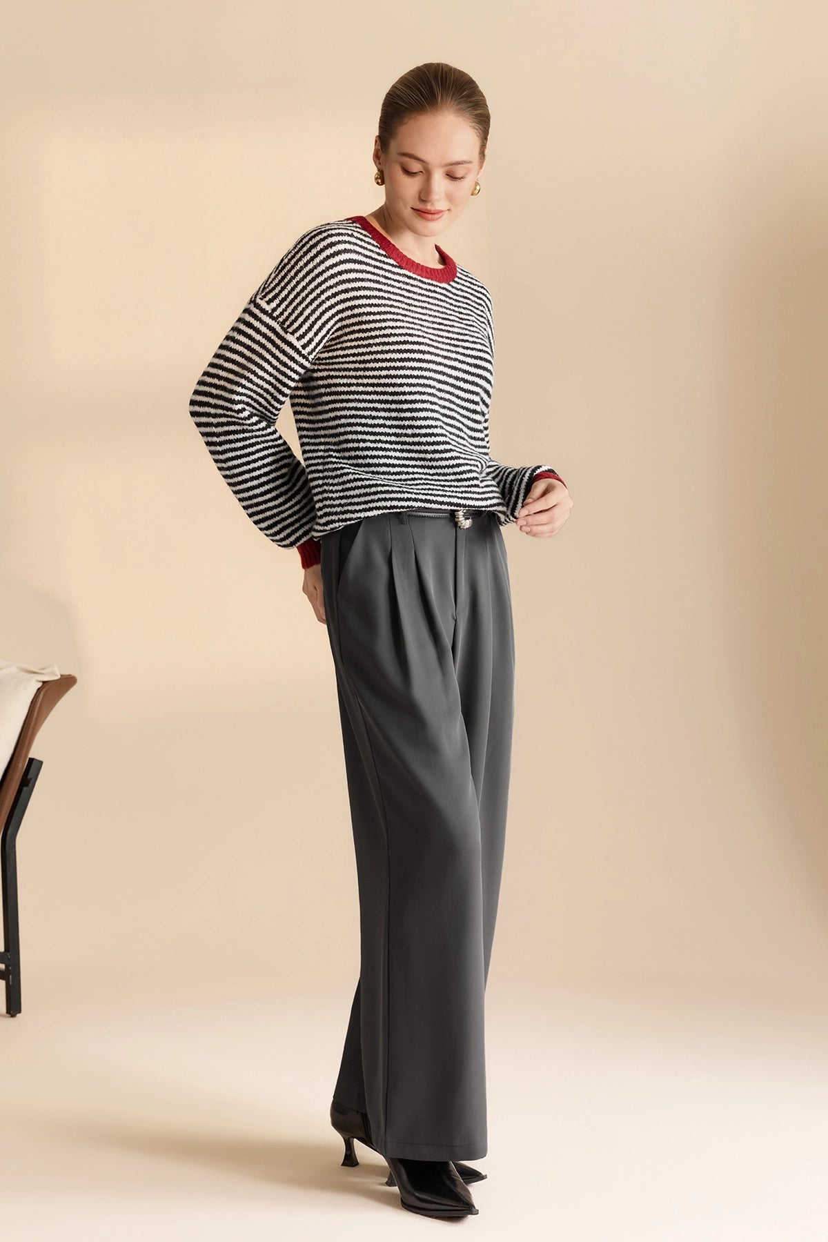 Womens Black Color Block Striped Sweater | CicyBell