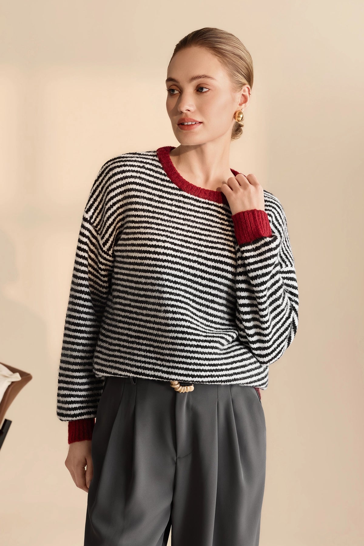 Womens Black Color Block Striped Sweater | CicyBell