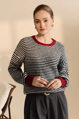 Womens Black Color Block Striped Sweater | CicyBell
