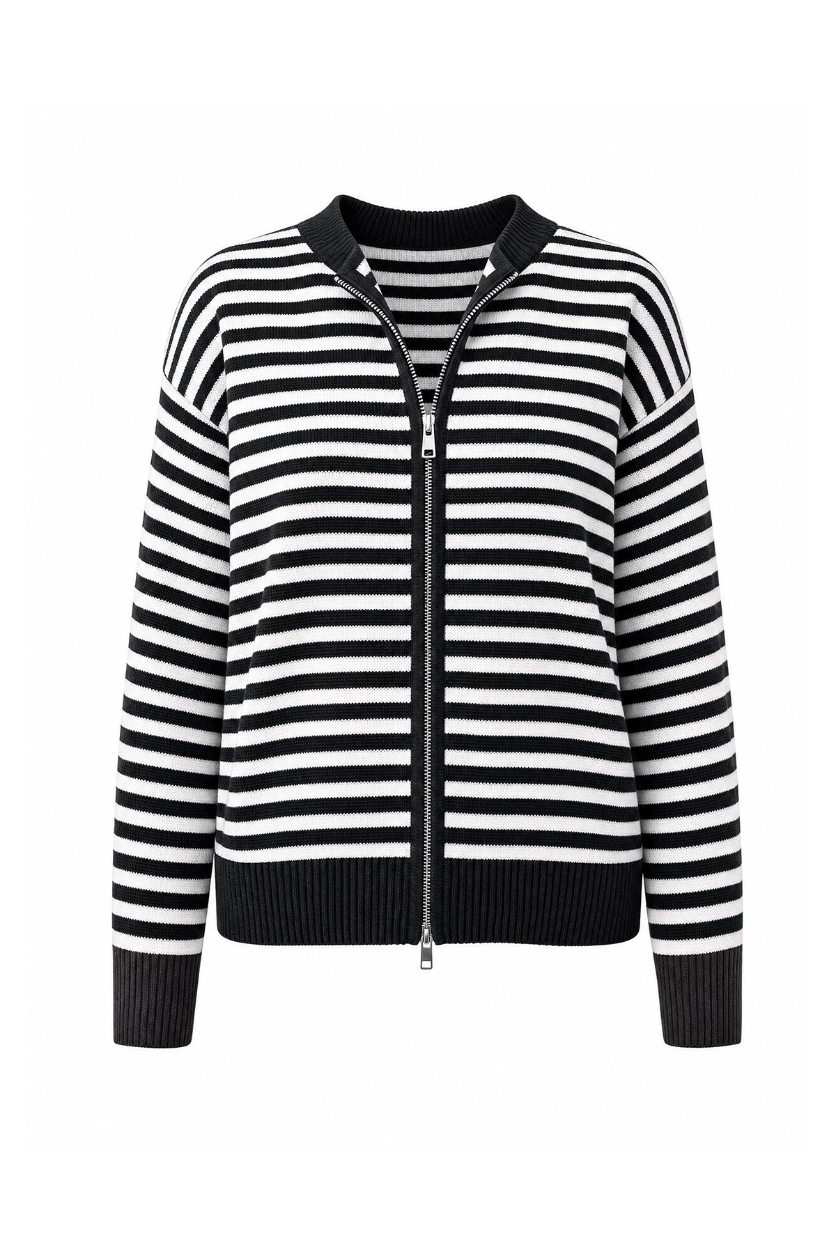 Womens Black Striped Cardigan Sweaters | CicyBell