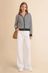 Womens Black Striped Cardigan Sweaters | CicyBell