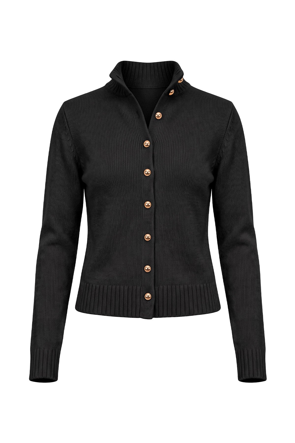 Womens Black Stand Collar Knit Cardigan | Cicy Bell