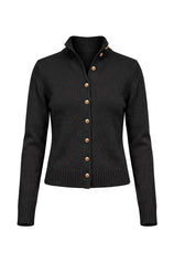 Womens Black Stand Collar Knit Cardigan | Cicy Bell