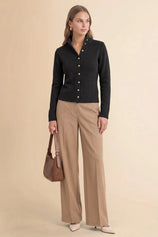 Womens Black Stand Collar Knit Cardigan | Cicy Bell