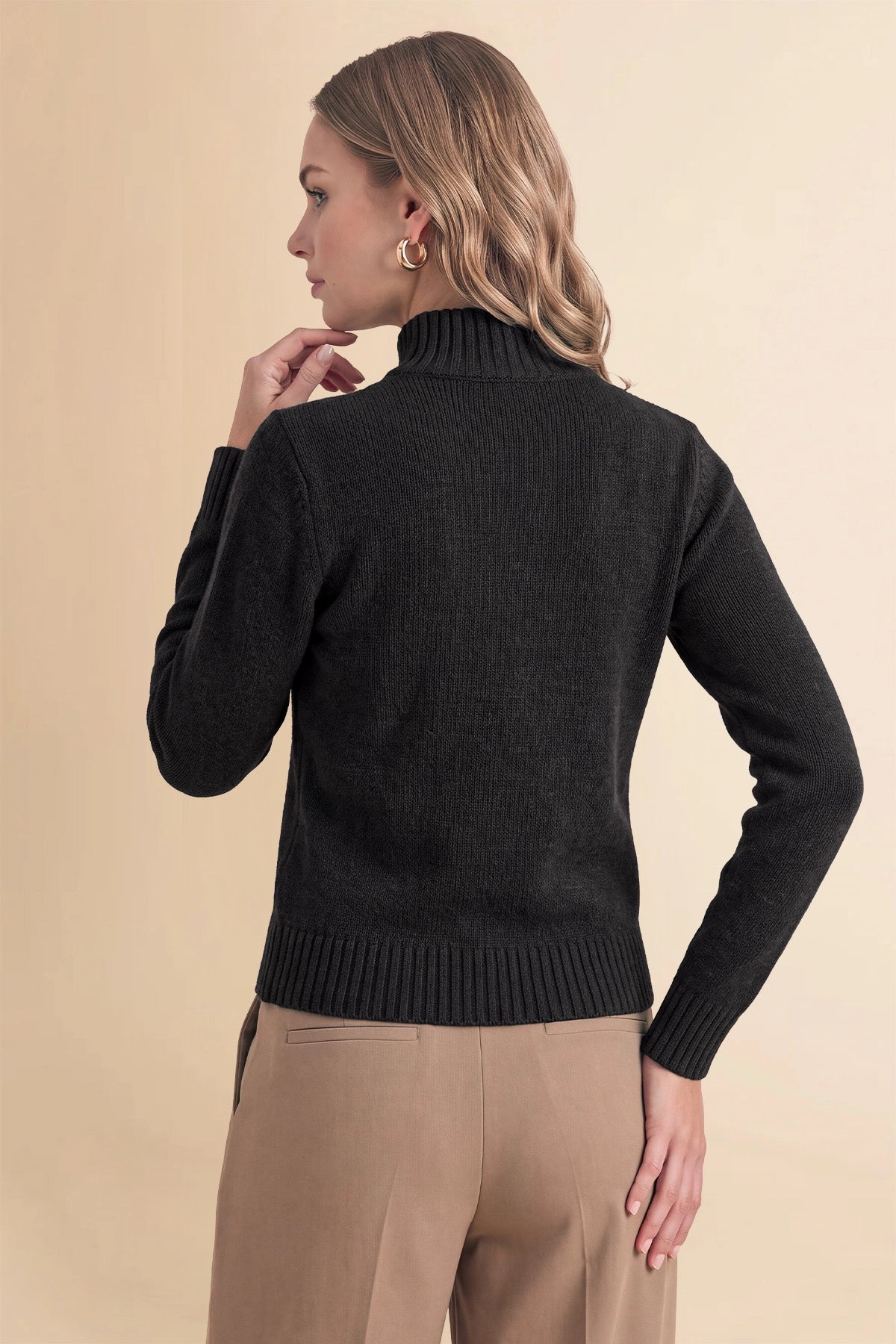 Womens Black Stand Collar Knit Cardigan | Cicy Bell