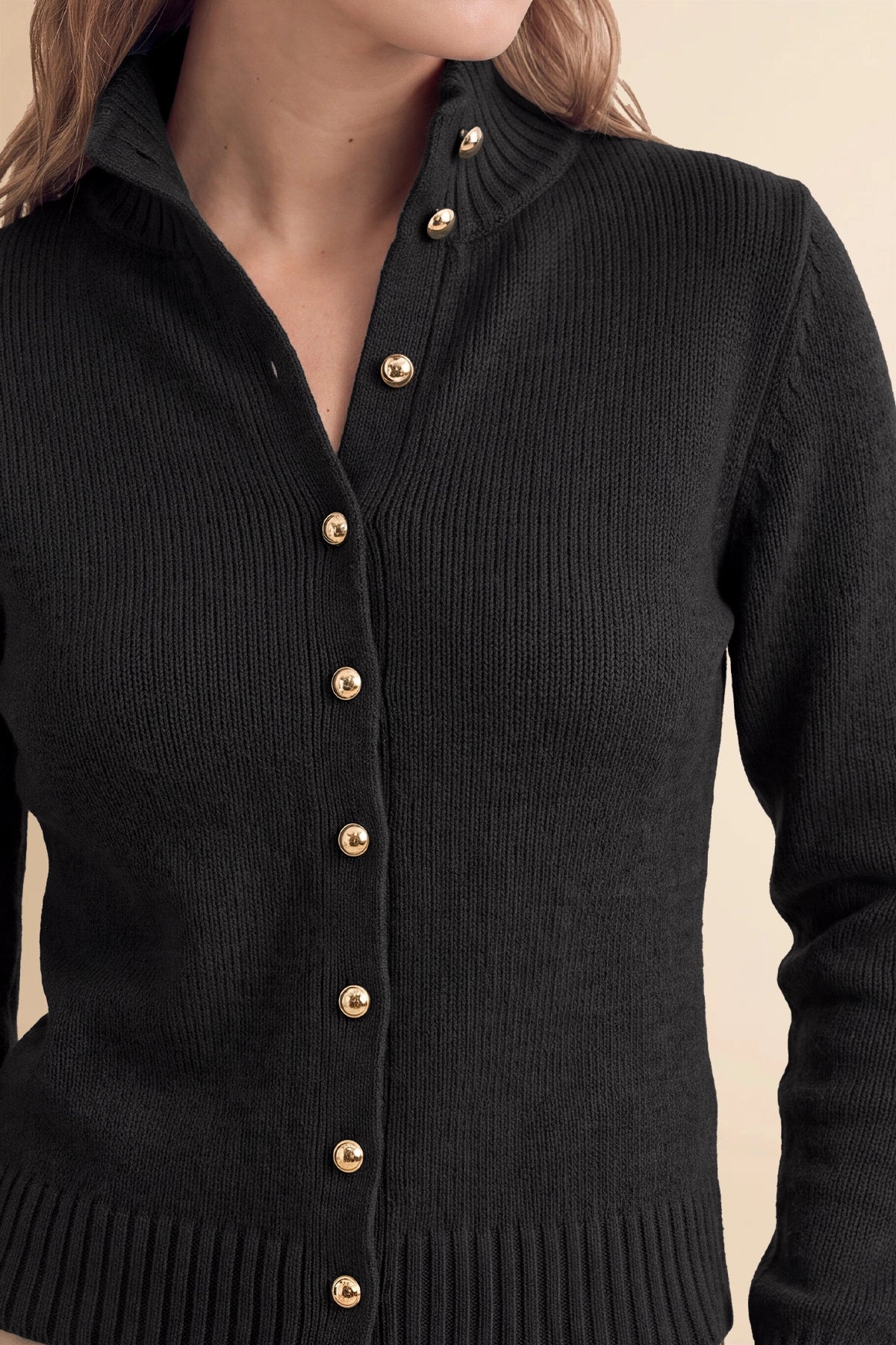 Womens Black Stand Collar Knit Cardigan | Cicy Bell