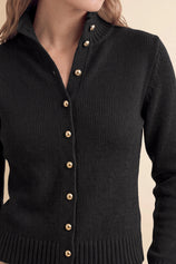 Womens Black Stand Collar Knit Cardigan | Cicy Bell