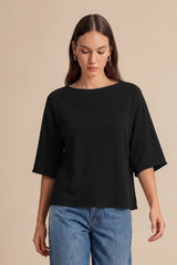 Cicy Bell Womens Black Half Sleeve Sweaters