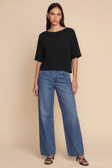 Cicy Bell Womens Black Half Sleeve Sweaters