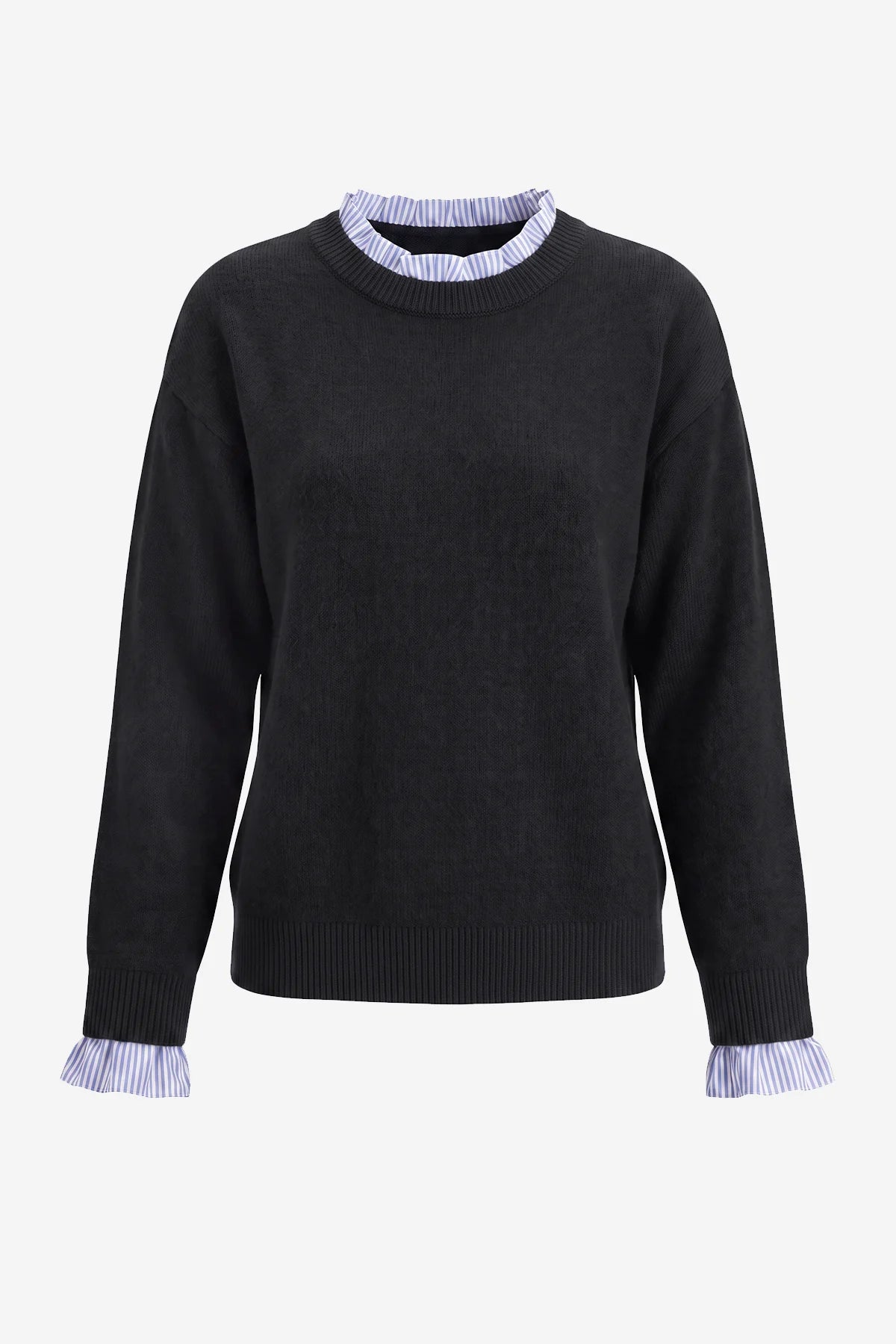 Womens Black Ruffle Long Sleeve Sweater| CicyBell