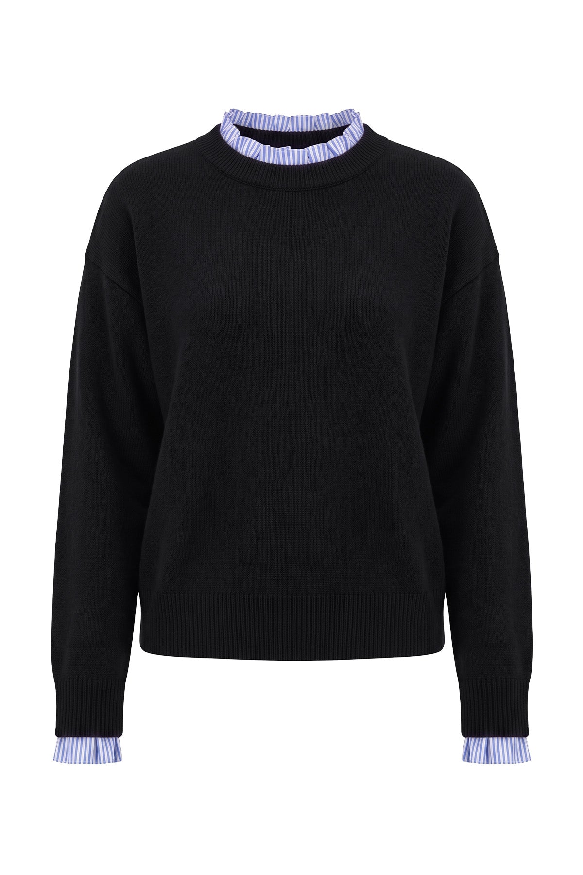 Womens Black Ruffle Long Sleeve Sweater | CicyBell