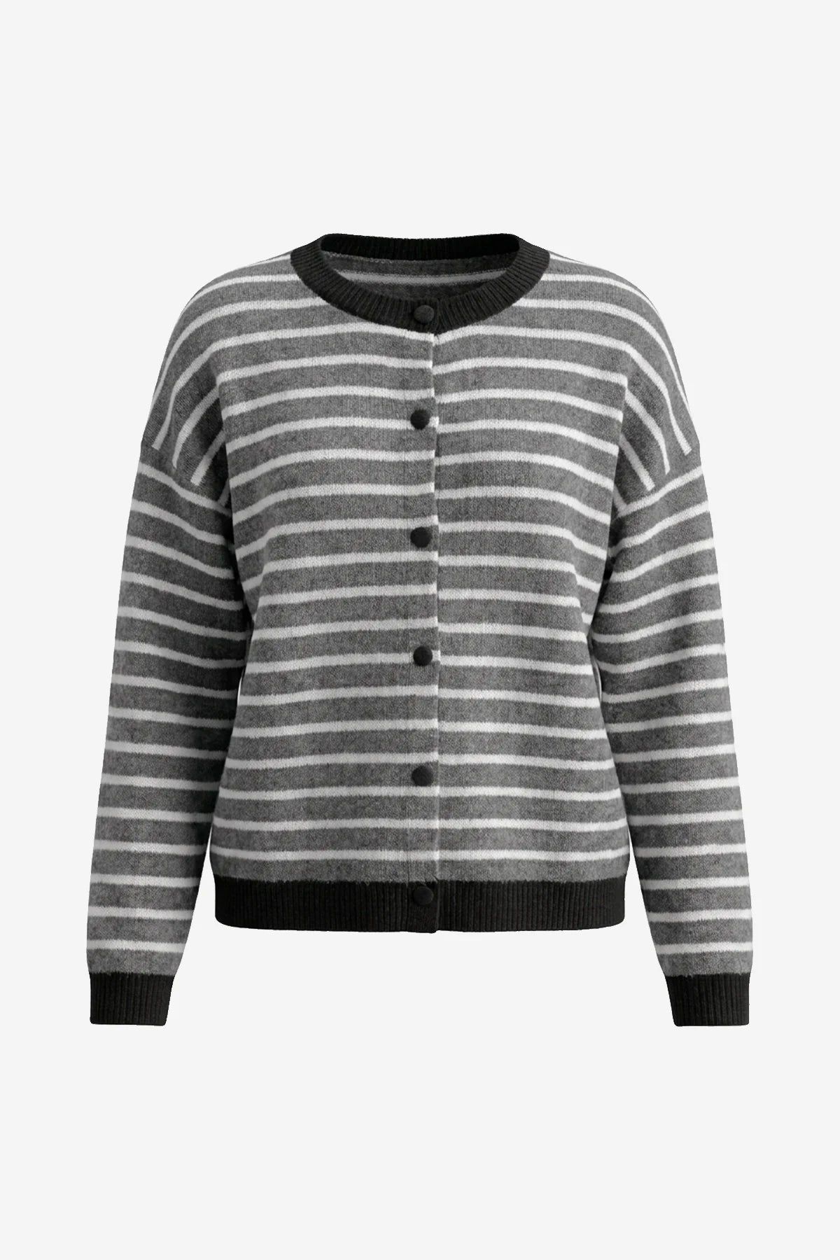 Women Black Striped Button Down Sweater | CicyBell