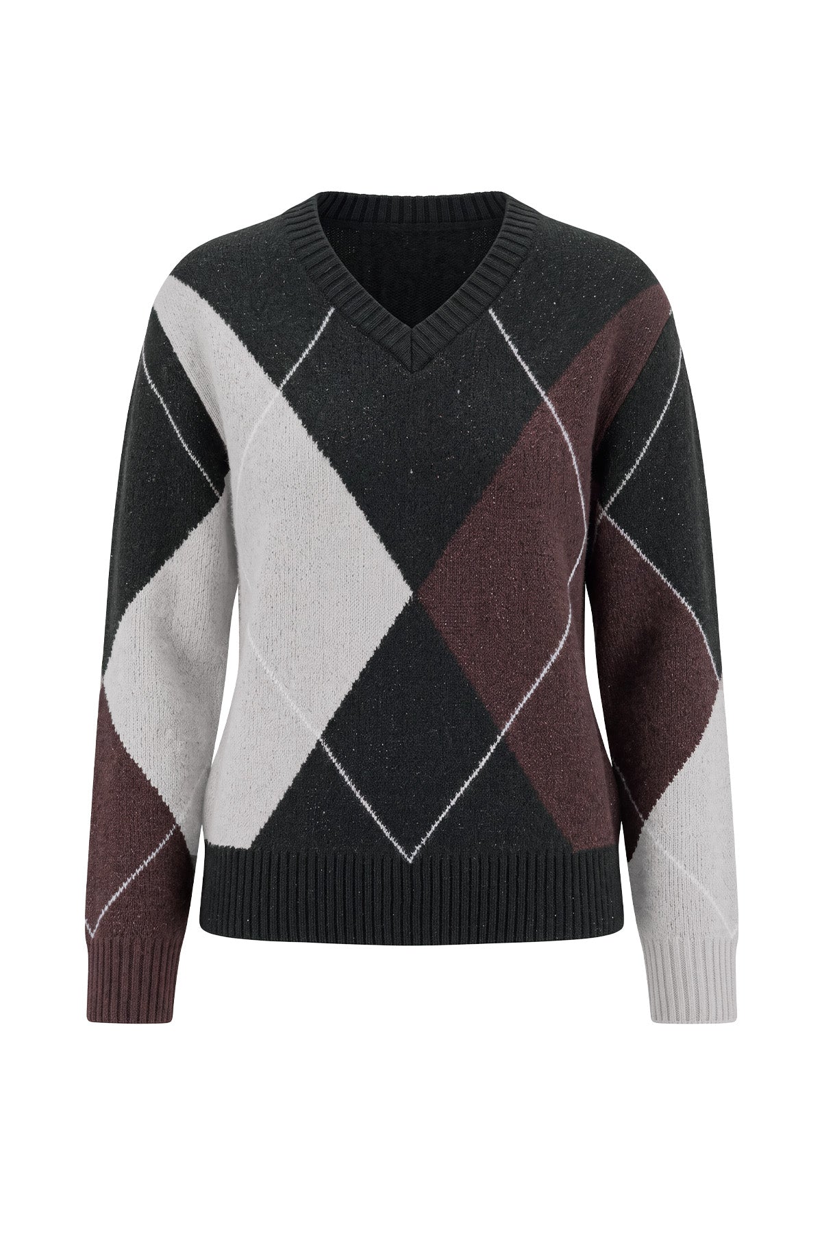 Womens Black V Neck Argyle Sweaters | CicyBell