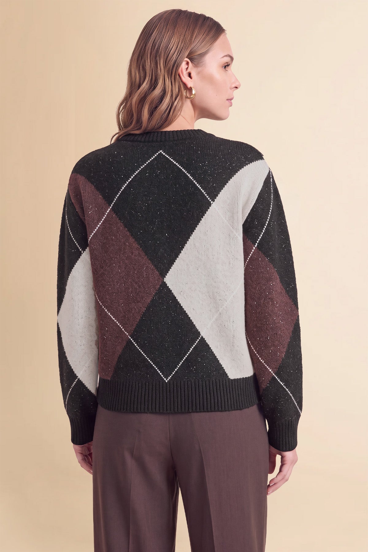Womens Black V Neck Argyle Sweaters | CicyBell