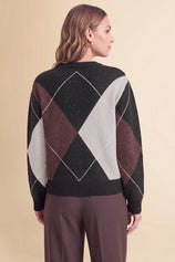 Womens Black V Neck Argyle Sweaters | CicyBell